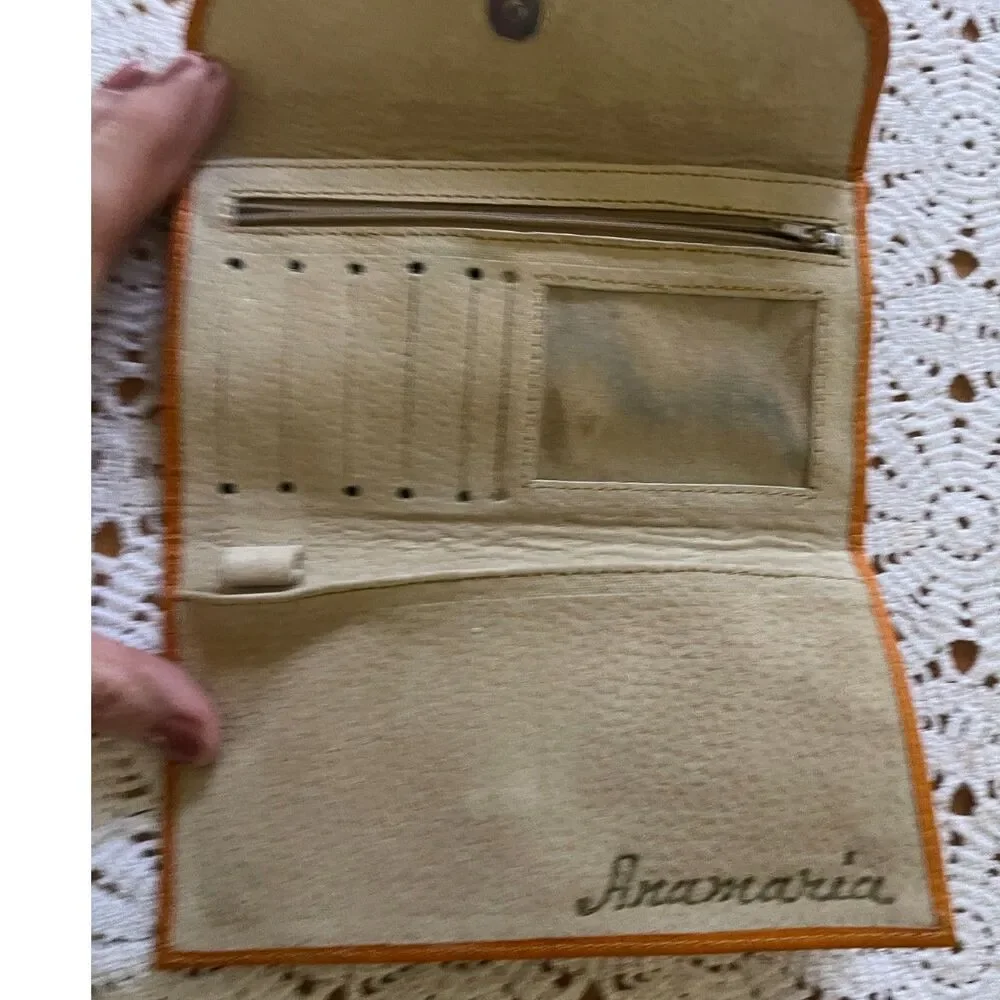 Mandarin Orange Croc Leather Long Wallet Anamaria Handcrafted Handmade Leather G